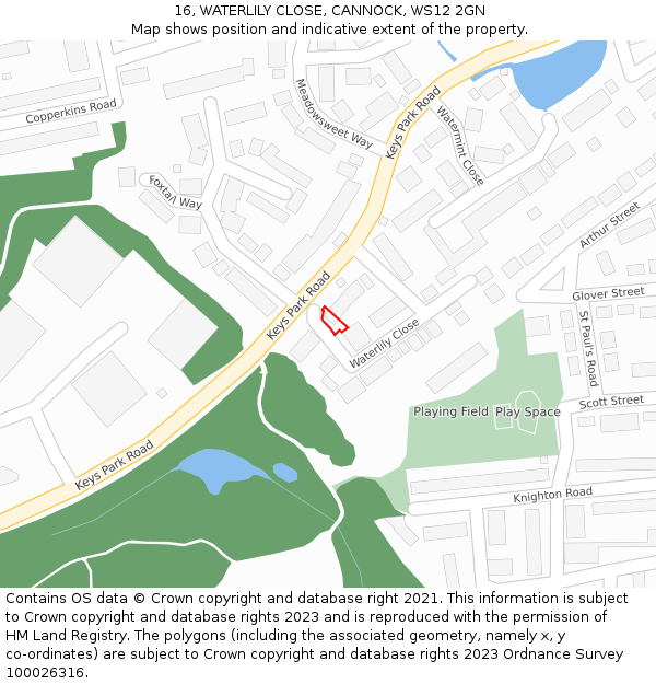 16, WATERLILY CLOSE, CANNOCK, WS12 2GN: Location map and indicative extent of plot