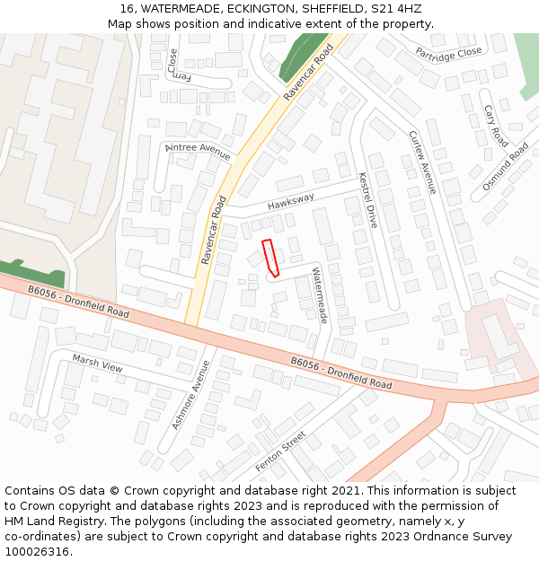 16, WATERMEADE, ECKINGTON, SHEFFIELD, S21 4HZ: Location map and indicative extent of plot