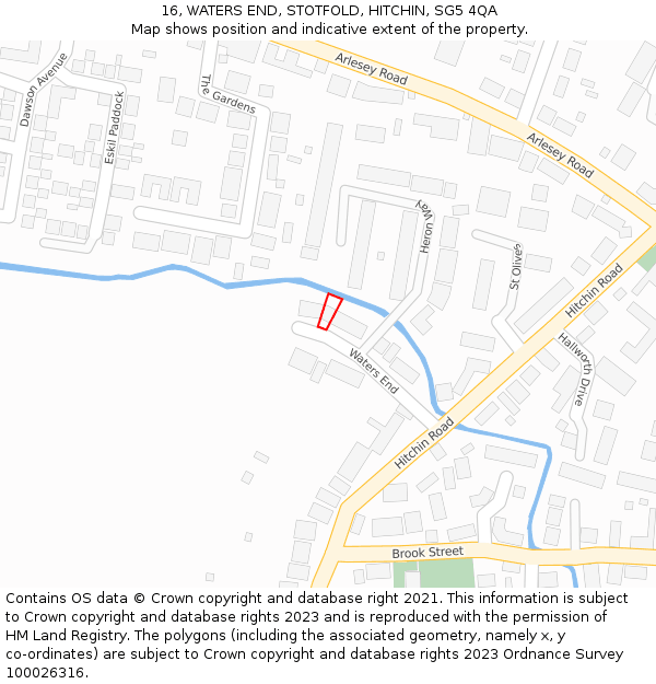 16, WATERS END, STOTFOLD, HITCHIN, SG5 4QA: Location map and indicative extent of plot