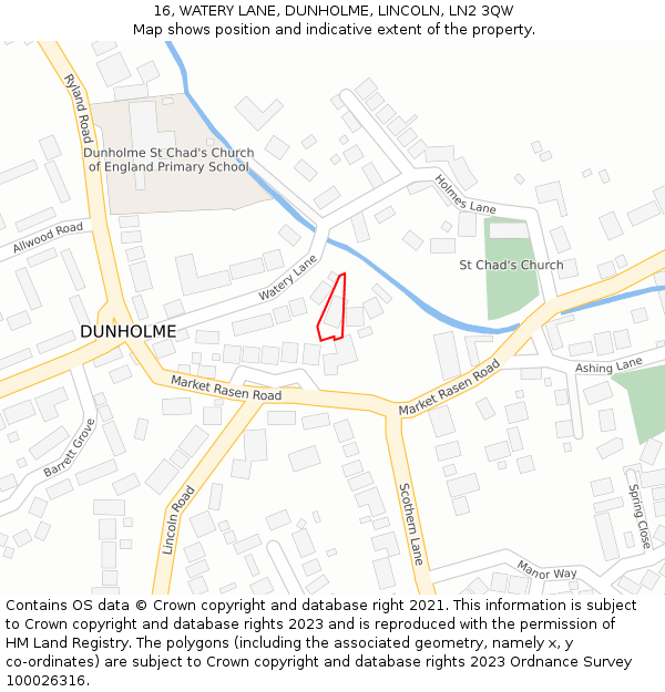 16, WATERY LANE, DUNHOLME, LINCOLN, LN2 3QW: Location map and indicative extent of plot