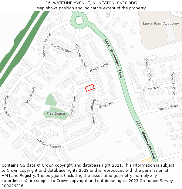 16, WATITUNE AVENUE, NUNEATON, CV10 0DG: Location map and indicative extent of plot