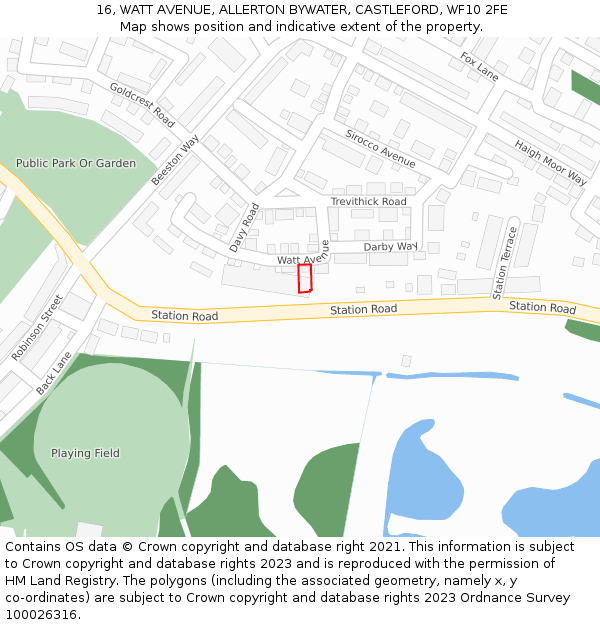 16, WATT AVENUE, ALLERTON BYWATER, CASTLEFORD, WF10 2FE: Location map and indicative extent of plot