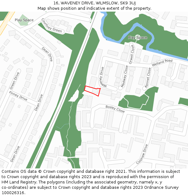 16, WAVENEY DRIVE, WILMSLOW, SK9 3UJ: Location map and indicative extent of plot