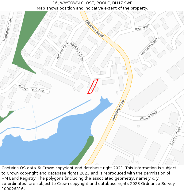 16, WAYTOWN CLOSE, POOLE, BH17 9WF: Location map and indicative extent of plot