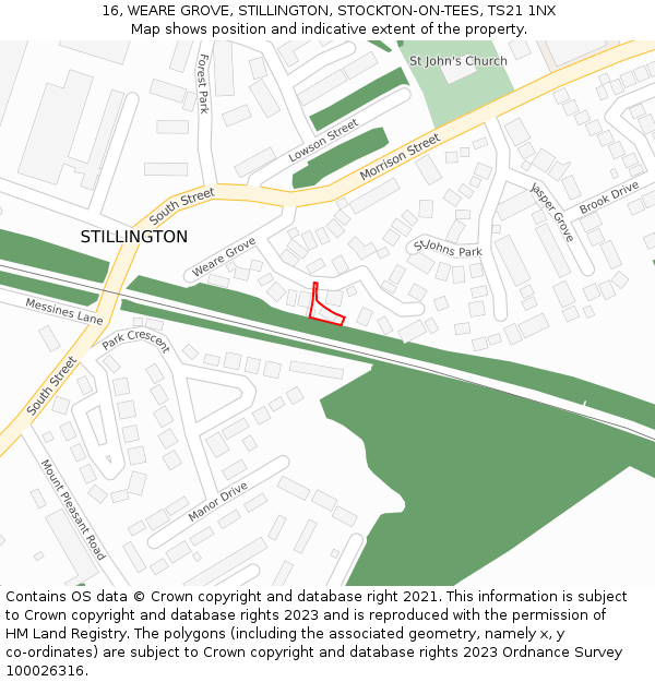 16, WEARE GROVE, STILLINGTON, STOCKTON-ON-TEES, TS21 1NX: Location map and indicative extent of plot