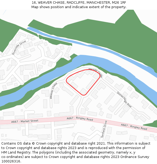 16, WEAVER CHASE, RADCLIFFE, MANCHESTER, M26 1RF: Location map and indicative extent of plot