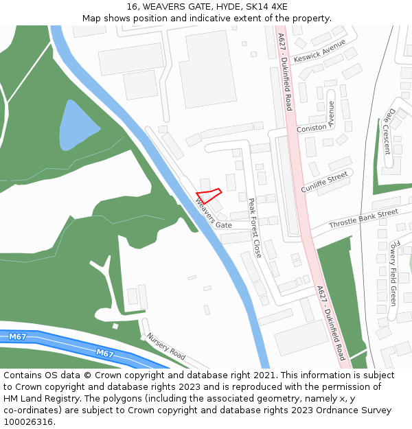 16, WEAVERS GATE, HYDE, SK14 4XE: Location map and indicative extent of plot