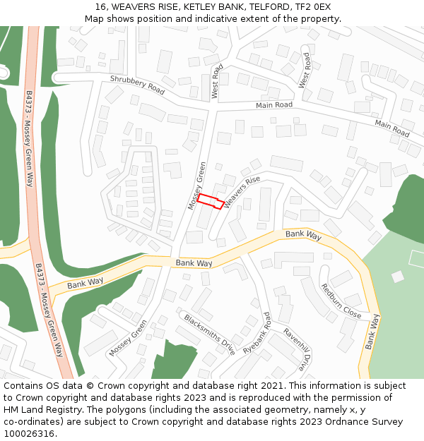 16, WEAVERS RISE, KETLEY BANK, TELFORD, TF2 0EX: Location map and indicative extent of plot