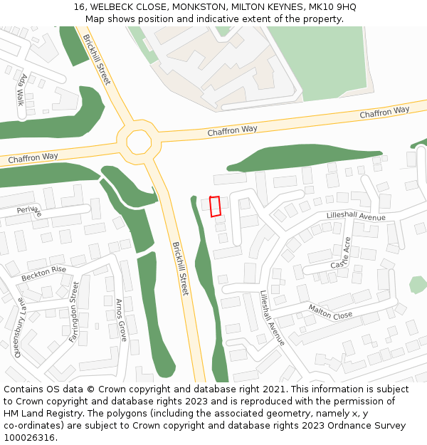 16, WELBECK CLOSE, MONKSTON, MILTON KEYNES, MK10 9HQ: Location map and indicative extent of plot