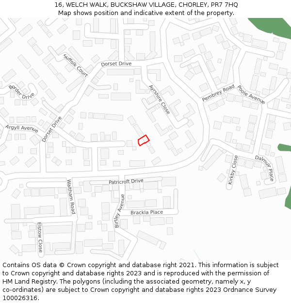 16, WELCH WALK, BUCKSHAW VILLAGE, CHORLEY, PR7 7HQ: Location map and indicative extent of plot