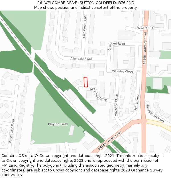 16, WELCOMBE DRIVE, SUTTON COLDFIELD, B76 1ND: Location map and indicative extent of plot