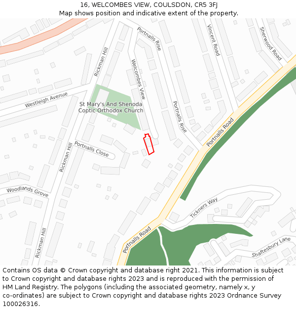16, WELCOMBES VIEW, COULSDON, CR5 3FJ: Location map and indicative extent of plot