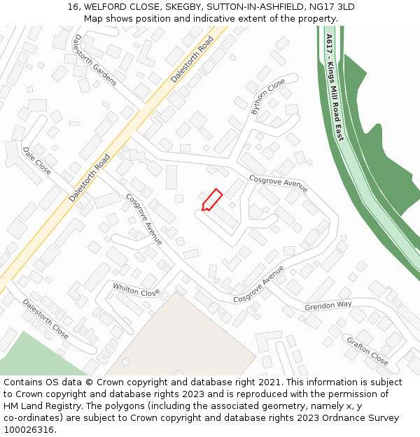 16, WELFORD CLOSE, SKEGBY, SUTTON-IN-ASHFIELD, NG17 3LD: Location map and indicative extent of plot