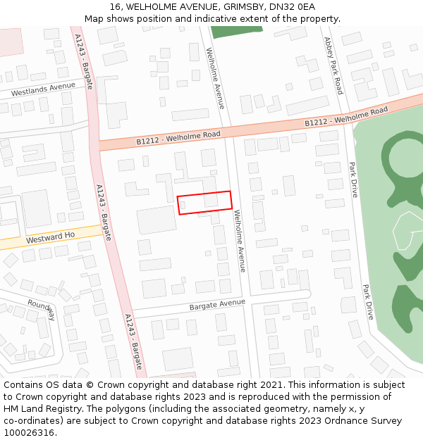16, WELHOLME AVENUE, GRIMSBY, DN32 0EA: Location map and indicative extent of plot
