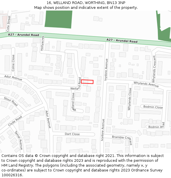 16, WELLAND ROAD, WORTHING, BN13 3NP: Location map and indicative extent of plot