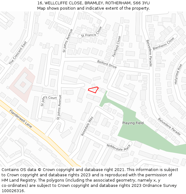 16, WELLCLIFFE CLOSE, BRAMLEY, ROTHERHAM, S66 3YU: Location map and indicative extent of plot