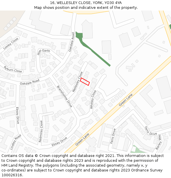 16, WELLESLEY CLOSE, YORK, YO30 4YA: Location map and indicative extent of plot