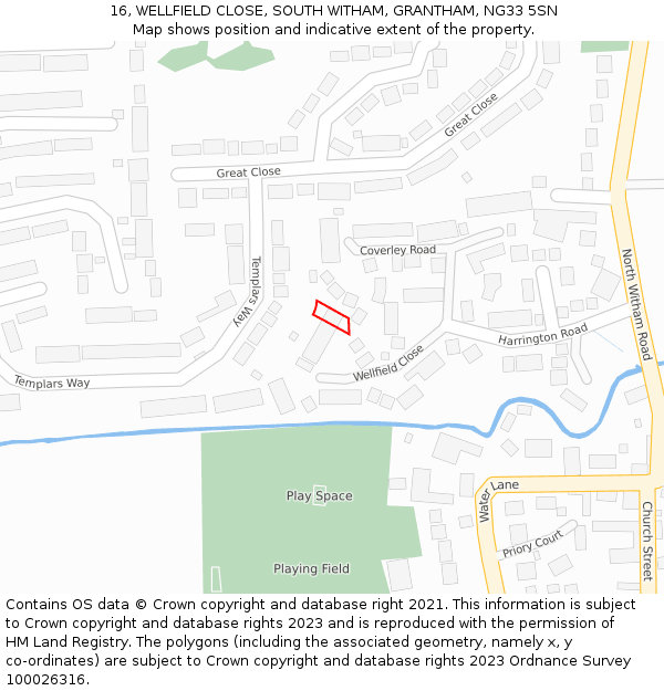 16, WELLFIELD CLOSE, SOUTH WITHAM, GRANTHAM, NG33 5SN: Location map and indicative extent of plot