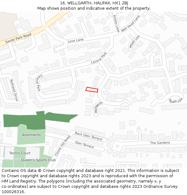 16, WELLGARTH, HALIFAX, HX1 2BJ: Location map and indicative extent of plot