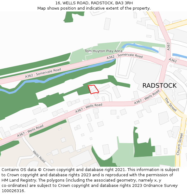 16, WELLS ROAD, RADSTOCK, BA3 3RH: Location map and indicative extent of plot