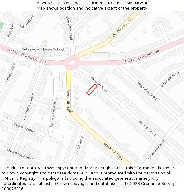 16, WENSLEY ROAD, WOODTHORPE, NOTTINGHAM, NG5 4JT: Location map and indicative extent of plot