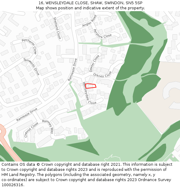 16, WENSLEYDALE CLOSE, SHAW, SWINDON, SN5 5SP: Location map and indicative extent of plot