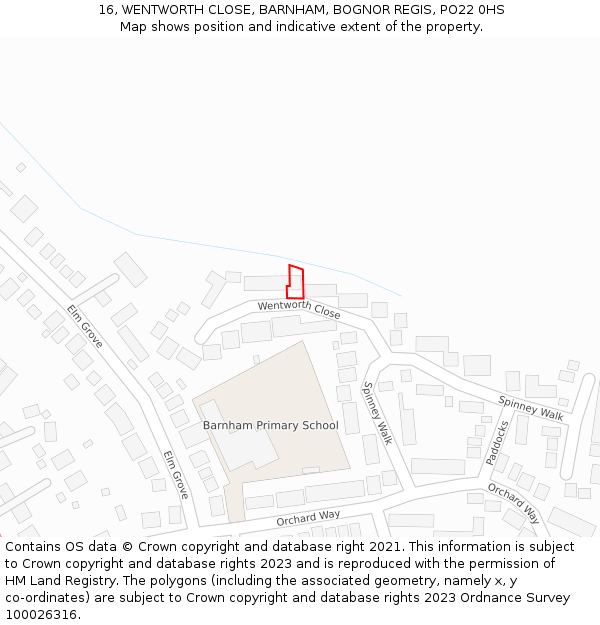 16, WENTWORTH CLOSE, BARNHAM, BOGNOR REGIS, PO22 0HS: Location map and indicative extent of plot