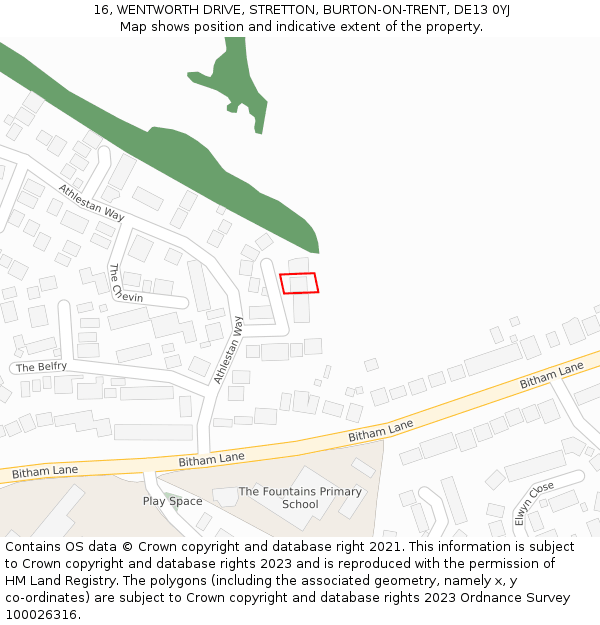 16, WENTWORTH DRIVE, STRETTON, BURTON-ON-TRENT, DE13 0YJ: Location map and indicative extent of plot