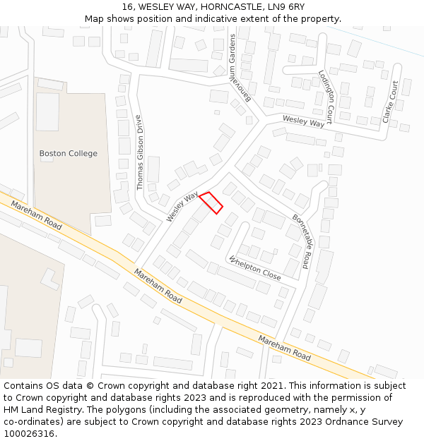 16, WESLEY WAY, HORNCASTLE, LN9 6RY: Location map and indicative extent of plot