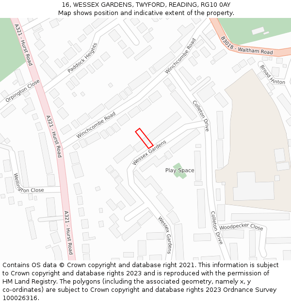 16, WESSEX GARDENS, TWYFORD, READING, RG10 0AY: Location map and indicative extent of plot