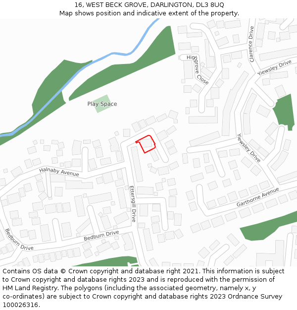 16, WEST BECK GROVE, DARLINGTON, DL3 8UQ: Location map and indicative extent of plot