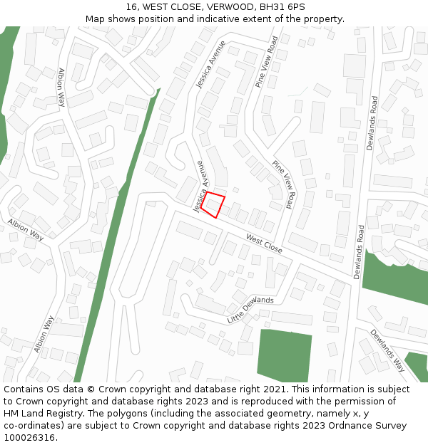 16, WEST CLOSE, VERWOOD, BH31 6PS: Location map and indicative extent of plot