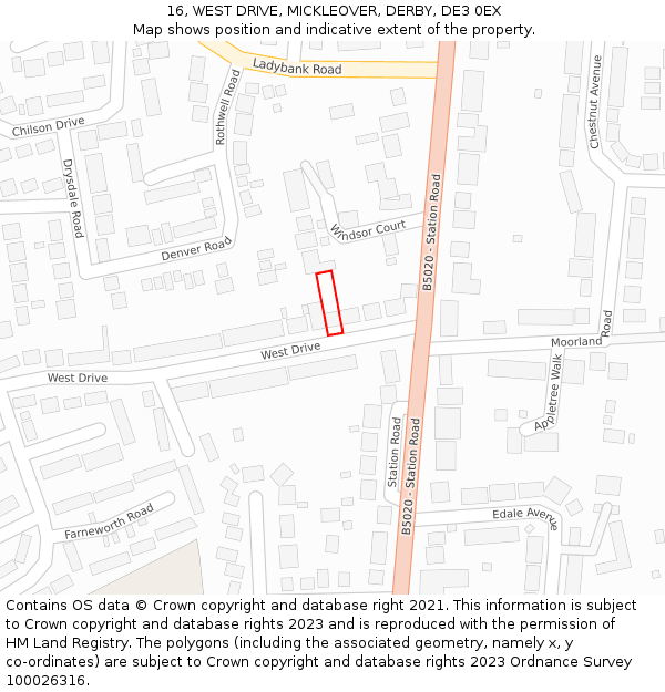 16, WEST DRIVE, MICKLEOVER, DERBY, DE3 0EX: Location map and indicative extent of plot