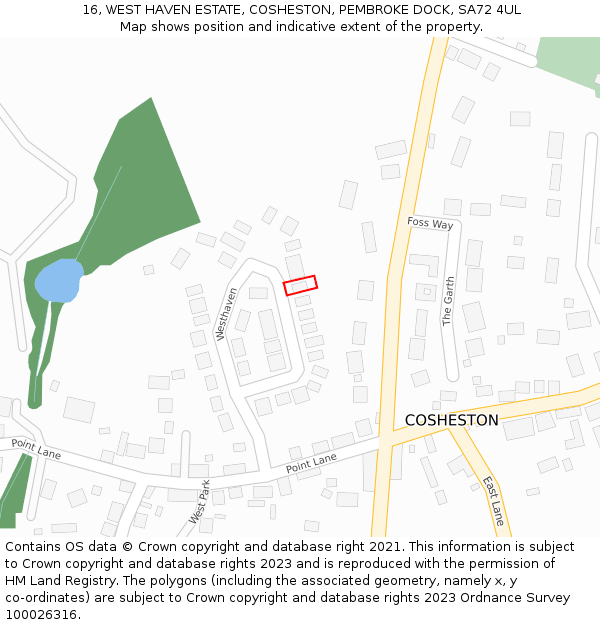 16, WEST HAVEN ESTATE, COSHESTON, PEMBROKE DOCK, SA72 4UL: Location map and indicative extent of plot