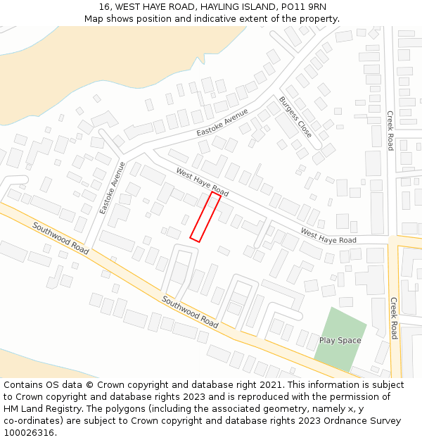 16, WEST HAYE ROAD, HAYLING ISLAND, PO11 9RN: Location map and indicative extent of plot