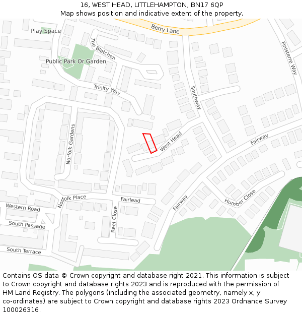 16, WEST HEAD, LITTLEHAMPTON, BN17 6QP: Location map and indicative extent of plot