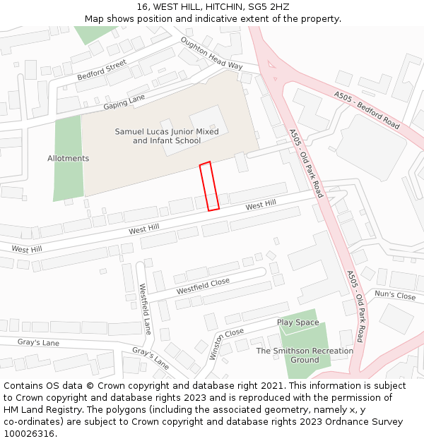 16, WEST HILL, HITCHIN, SG5 2HZ: Location map and indicative extent of plot