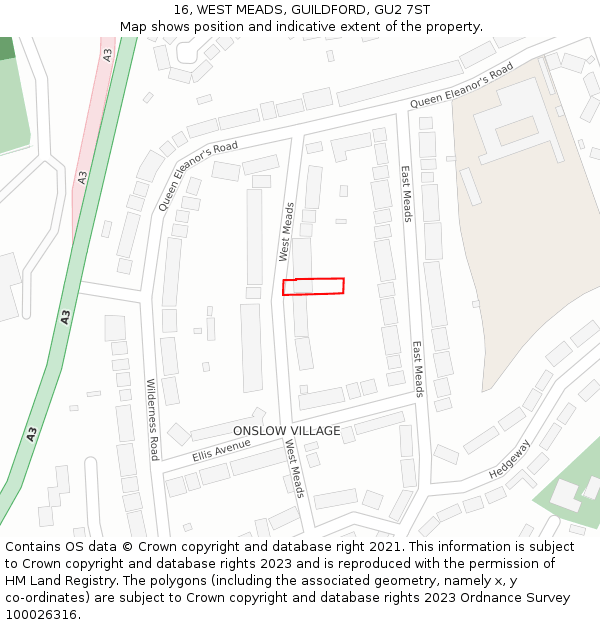 16, WEST MEADS, GUILDFORD, GU2 7ST: Location map and indicative extent of plot