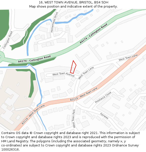 16, WEST TOWN AVENUE, BRISTOL, BS4 5DH: Location map and indicative extent of plot