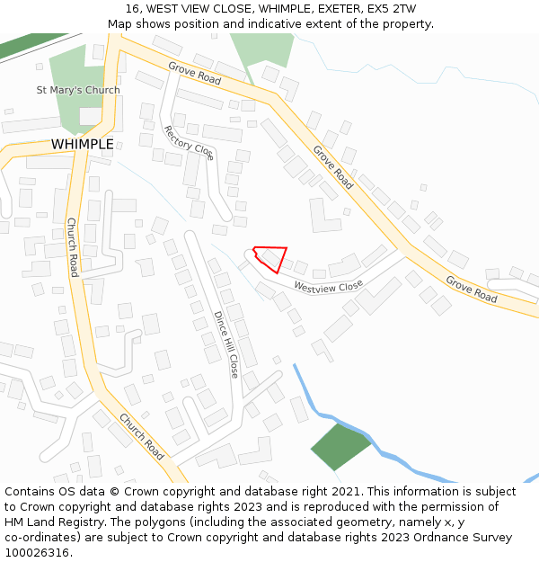 16, WEST VIEW CLOSE, WHIMPLE, EXETER, EX5 2TW: Location map and indicative extent of plot
