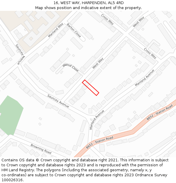 16, WEST WAY, HARPENDEN, AL5 4RD: Location map and indicative extent of plot