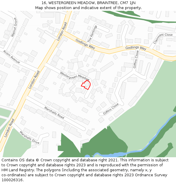 16, WESTERGREEN MEADOW, BRAINTREE, CM7 1JN: Location map and indicative extent of plot