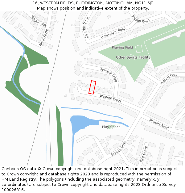 16, WESTERN FIELDS, RUDDINGTON, NOTTINGHAM, NG11 6JE: Location map and indicative extent of plot