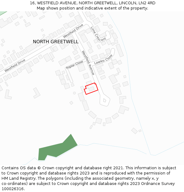 16, WESTFIELD AVENUE, NORTH GREETWELL, LINCOLN, LN2 4RD: Location map and indicative extent of plot