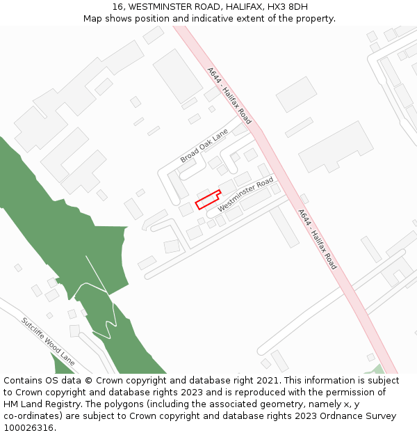 16, WESTMINSTER ROAD, HALIFAX, HX3 8DH: Location map and indicative extent of plot