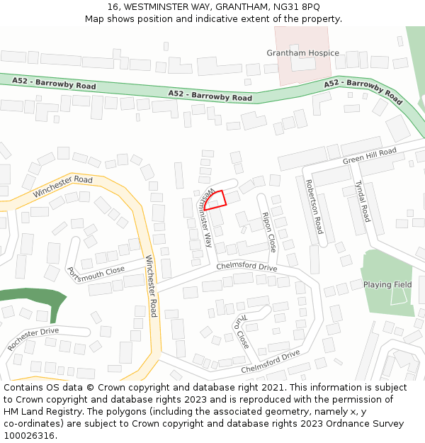 16, WESTMINSTER WAY, GRANTHAM, NG31 8PQ: Location map and indicative extent of plot