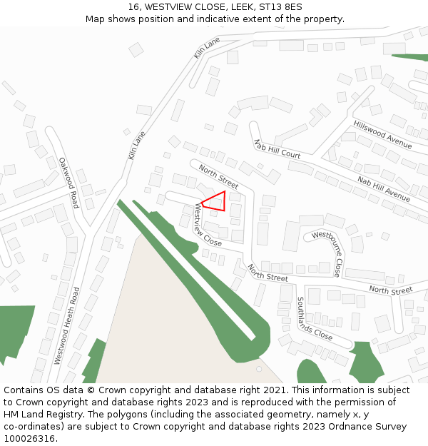 16, WESTVIEW CLOSE, LEEK, ST13 8ES: Location map and indicative extent of plot