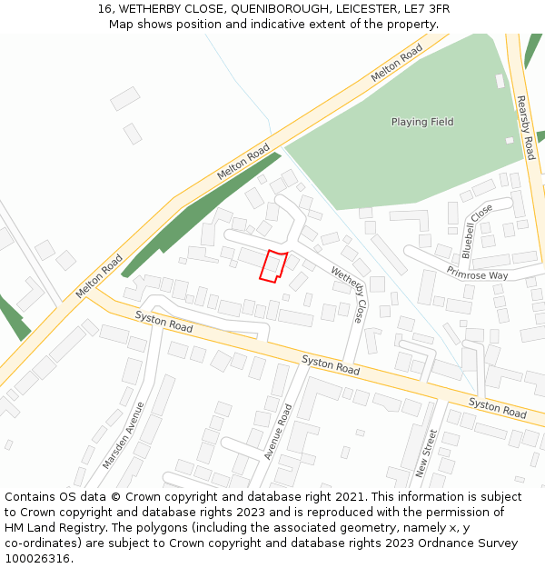 16, WETHERBY CLOSE, QUENIBOROUGH, LEICESTER, LE7 3FR: Location map and indicative extent of plot