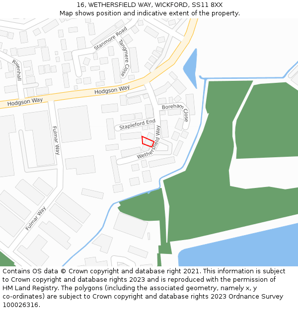 16, WETHERSFIELD WAY, WICKFORD, SS11 8XX: Location map and indicative extent of plot