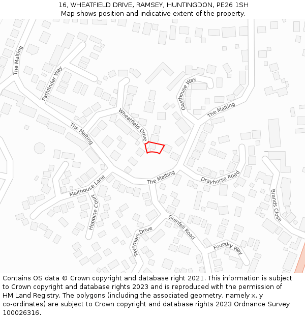 16, WHEATFIELD DRIVE, RAMSEY, HUNTINGDON, PE26 1SH: Location map and indicative extent of plot